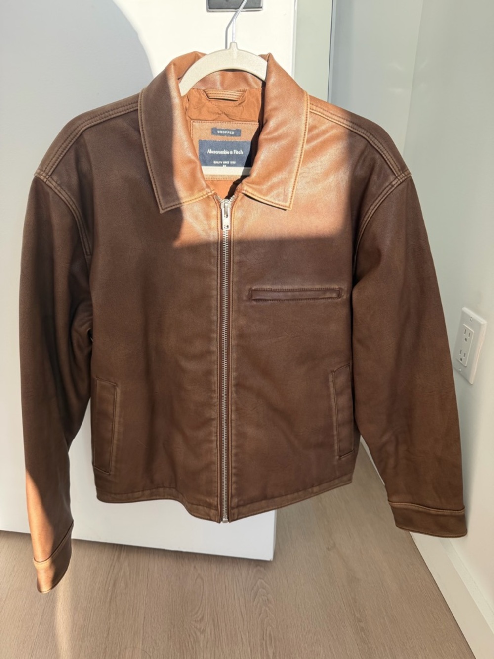 Abercrombie & Fitch Men's Brown Leather Bomber Jacket